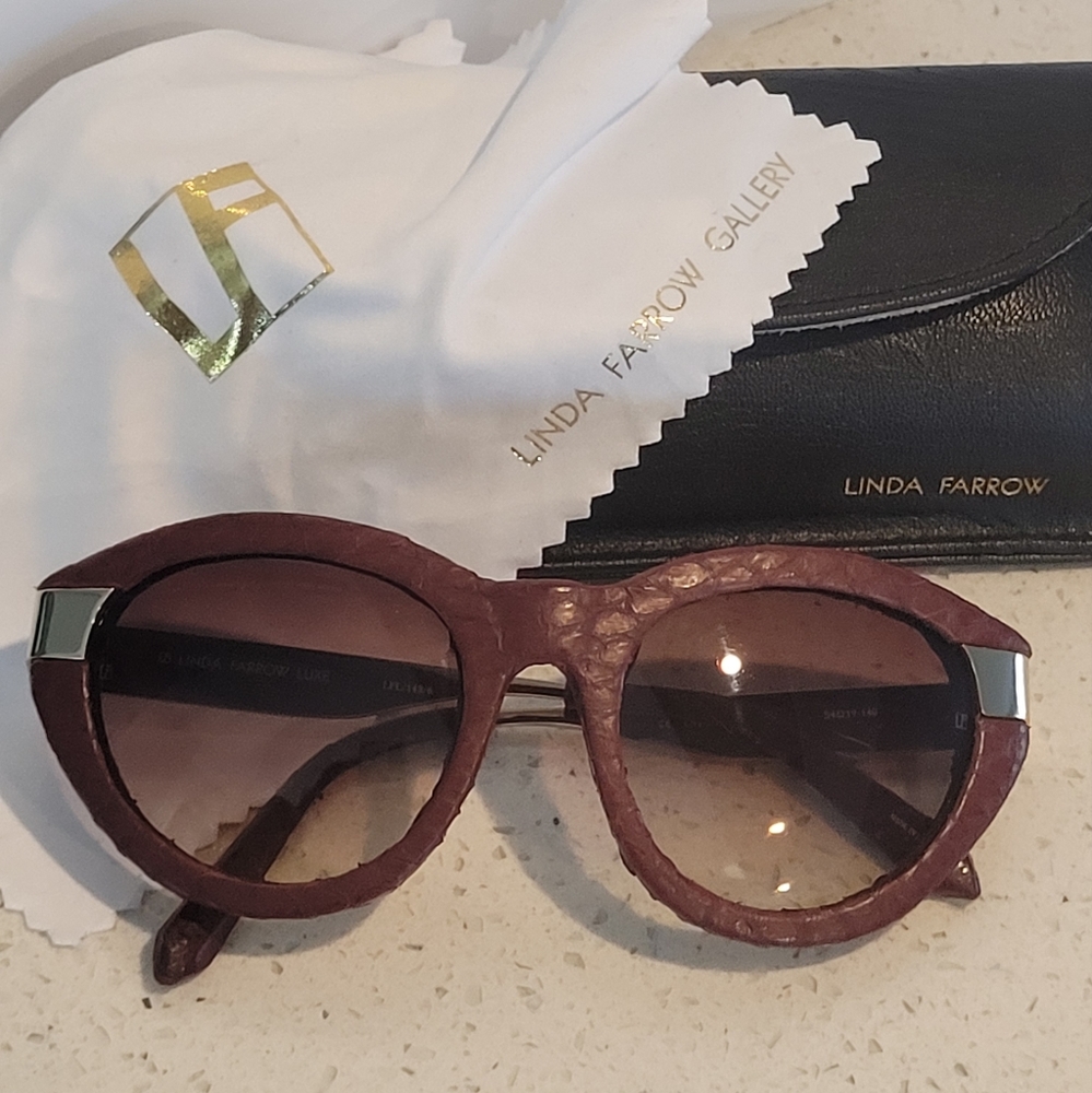 Linda Farrow Gold Plated & Snakeskin Sunglasses
